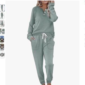 WIHOLL 2 Piece Lounge Set Sweatsuit with Pockets and Buttons